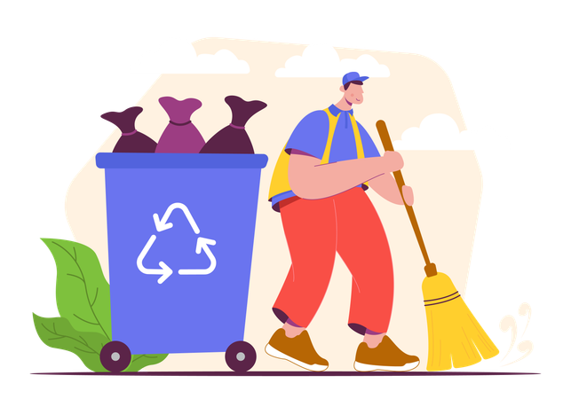 Man worker collecting garbage  Illustration