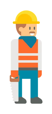 Man Worker holding saw  Illustration