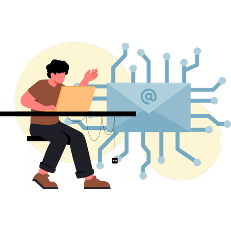 Man working about AI mail networking  Illustration
