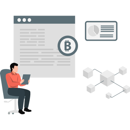 Man working about bitcoin networking  Illustration