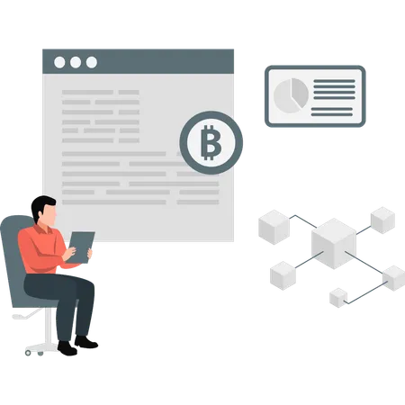 Man working about bitcoin networking  Illustration