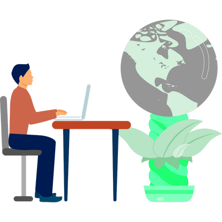 Man working about ecology on laptop  Illustration
