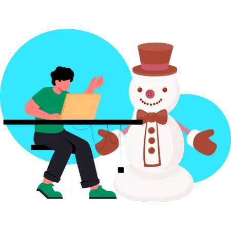 Man working about snowman  Illustration