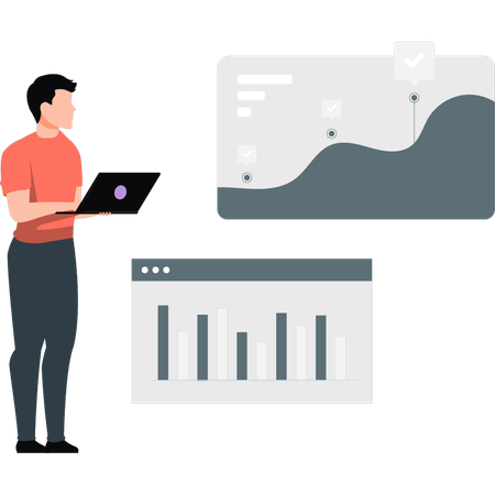 Man working about web graph  Illustration