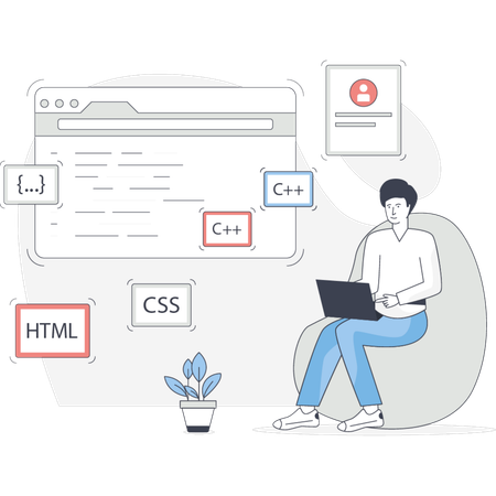 Man Working About Wed Programming  Illustration