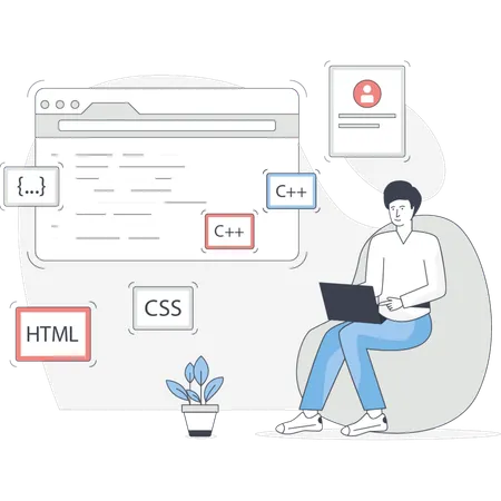 Man Working About Wed Programming  Illustration
