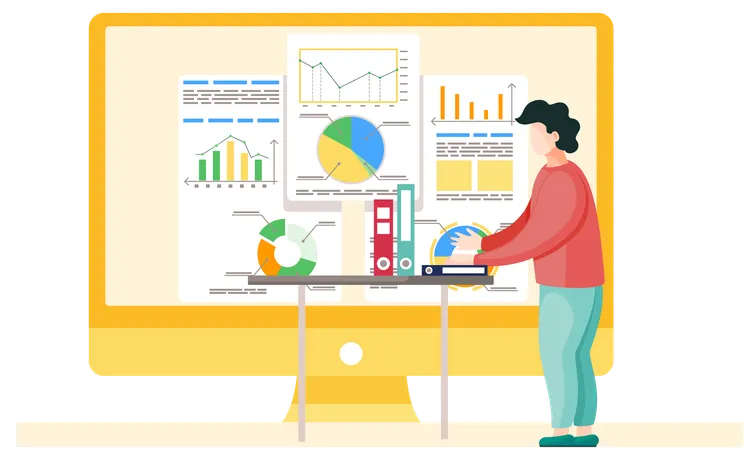 Man working and analyzing financial statistics  Illustration