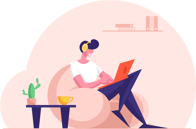 Man working as a freelancer working on laptop  Illustration