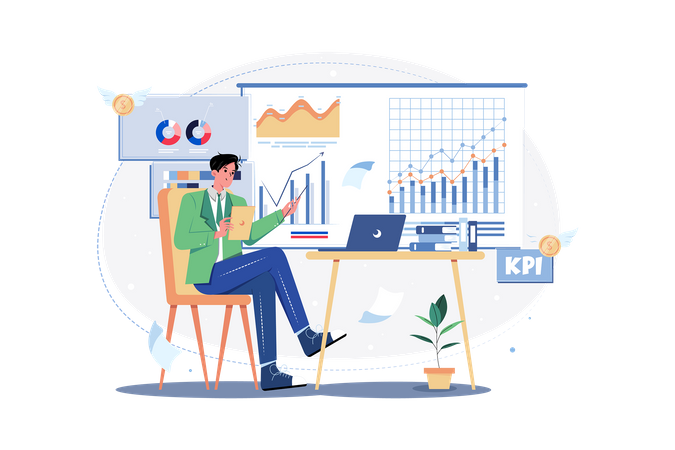 Man working as business analyst while doing analysis  Illustration