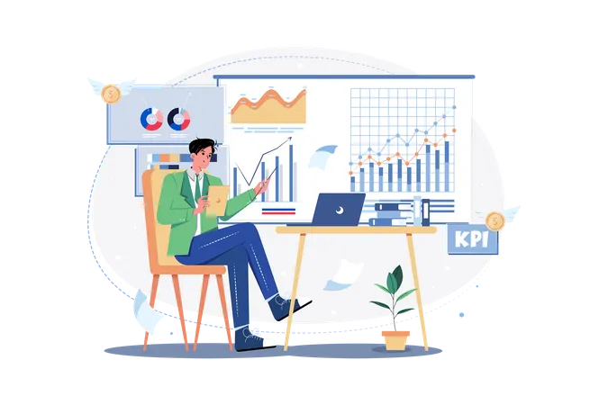 Business Analyst Using Data To Inform Decisions Illustration