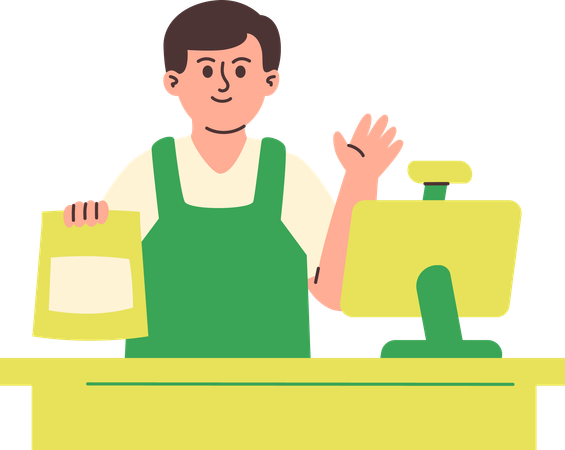 Man Working as Cashier  Illustration