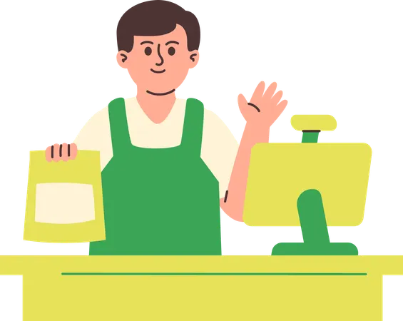 Man Working as Cashier  Illustration