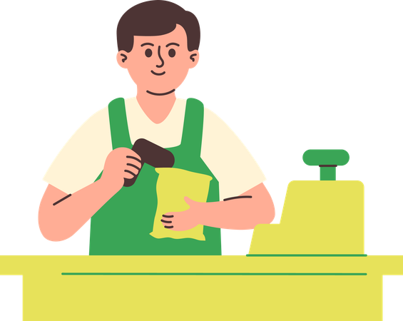Man Working as Cashier  Illustration