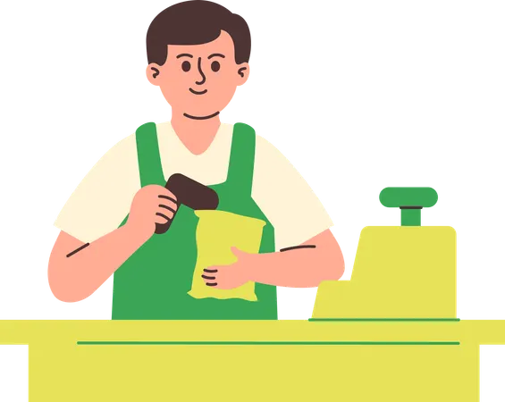 Man Working as Cashier  Illustration