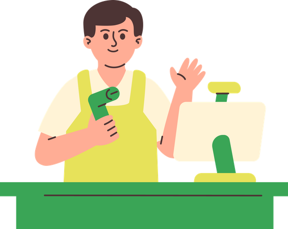 Man Working as Cashier  Illustration