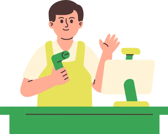 Man Working as Cashier  Illustration