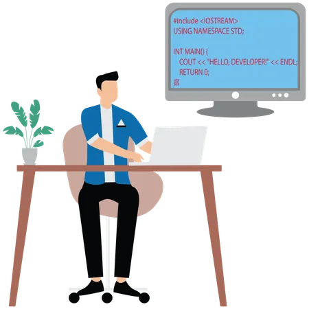 Man working as developer  Illustration