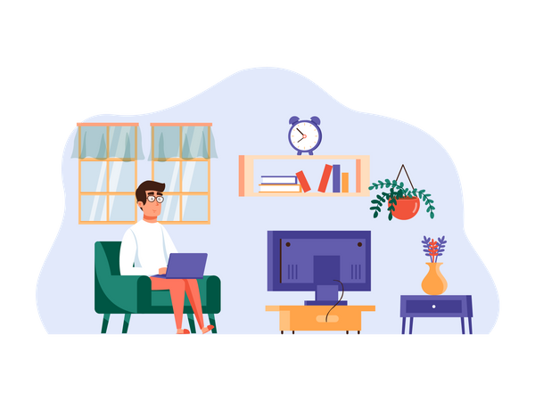 Man working as freelancer from home Illustration