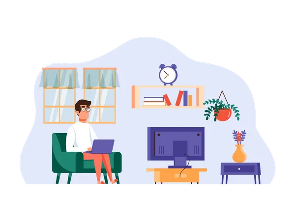 Man working as freelancer from home Illustration