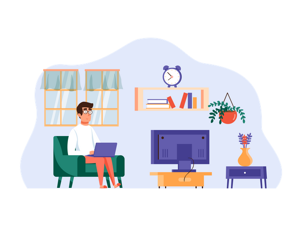 Man working as freelancer from home  Illustration