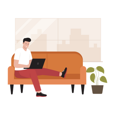 Man working as freelancer from home  Illustration