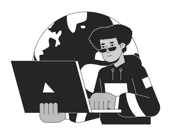 Man working as freelancer online  Illustration