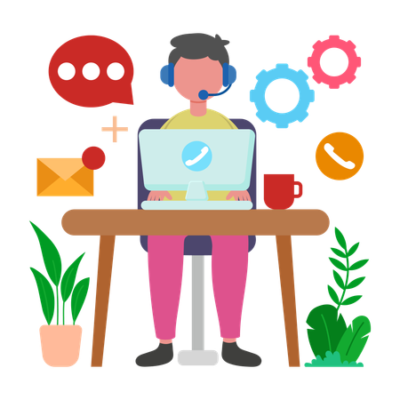 Man working as Help Center  Illustration