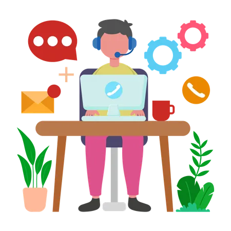 Man working as Help Center  Illustration