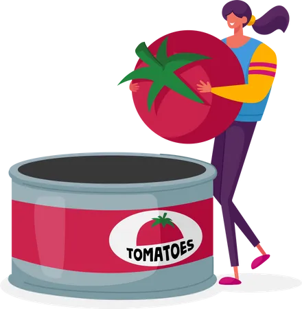 Man working at canned tomato manufacturing  Illustration