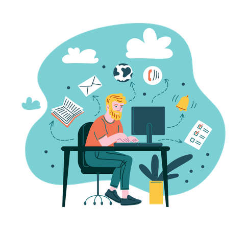 Man working at computer  Illustration