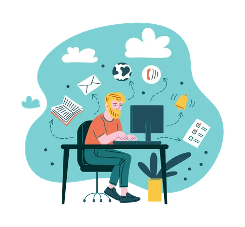 Man working at computer  Illustration