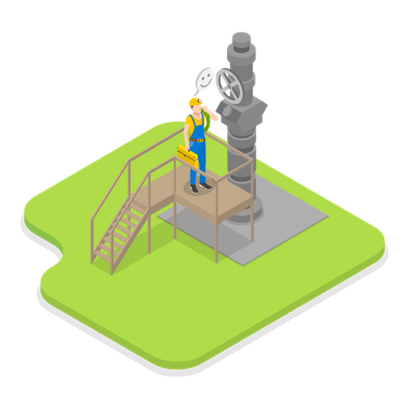 Man working at Gas extraction point  Illustration