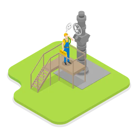 Man working at Gas extraction point  Illustration