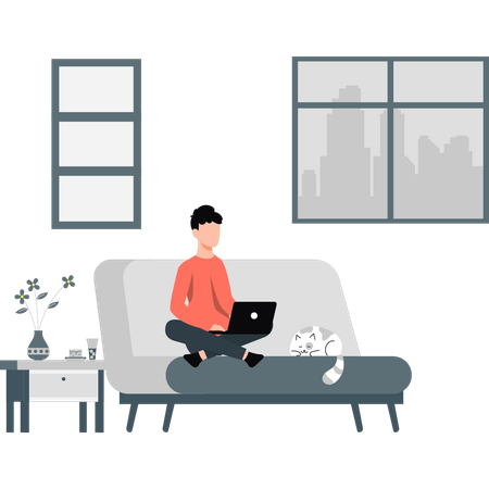 Man working at home  Illustration