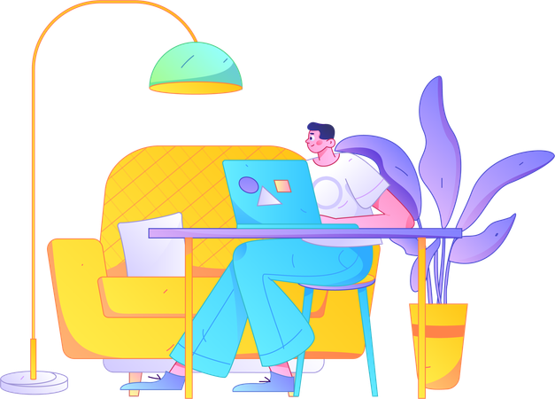 Man working at home  Illustration