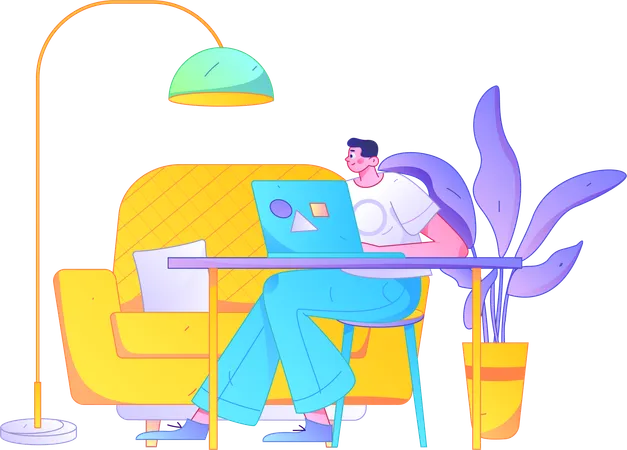 Man working at home  Illustration