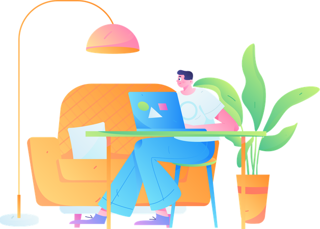 Man working at home  Illustration