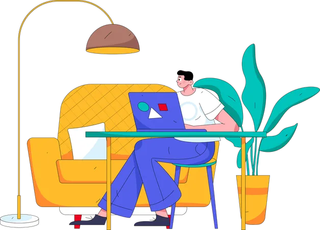 Man working at home  Illustration