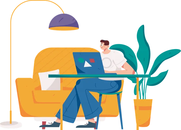 Man working at home  Illustration