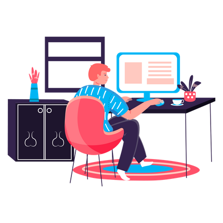 Man working at home office  Illustration