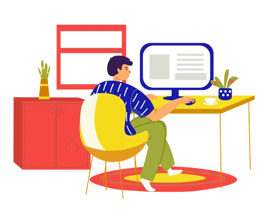Man working at home office  Illustration