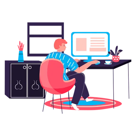 Man working at home office  Illustration