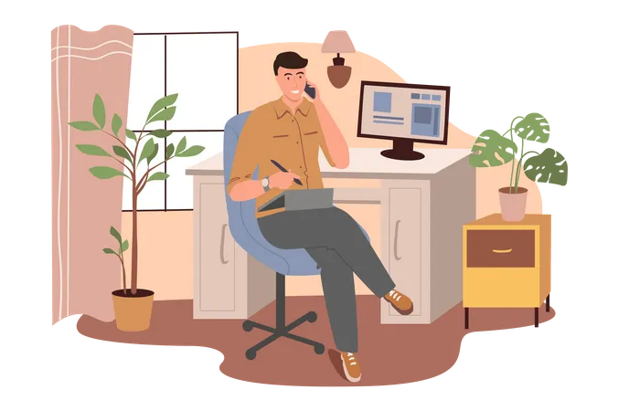 Man Working At Office Illustration