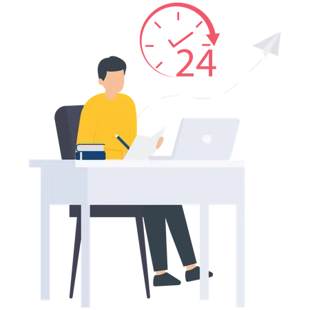 Man working at office and provide 24 hours service  Illustration