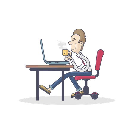 Man Working At Office Desk On Laptop Illustration
