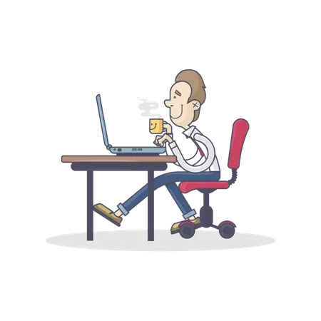 Man Working At Office Desk On Laptop  Illustration