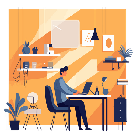 Man Working At Office  Illustration