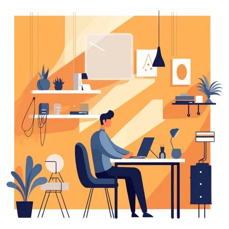 Man Working At Office  Illustration