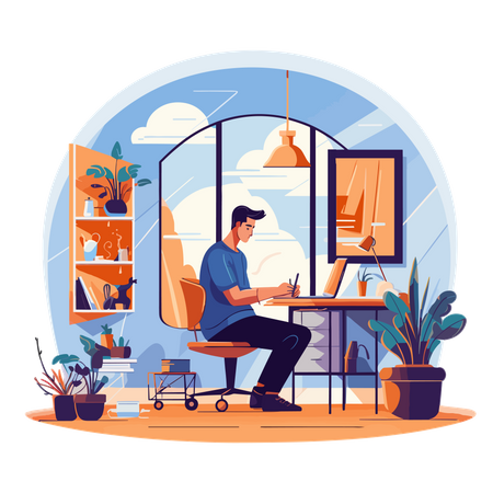 Man Working At Office  Illustration