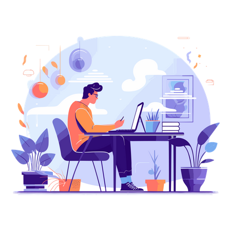 Man Working At Office  Illustration